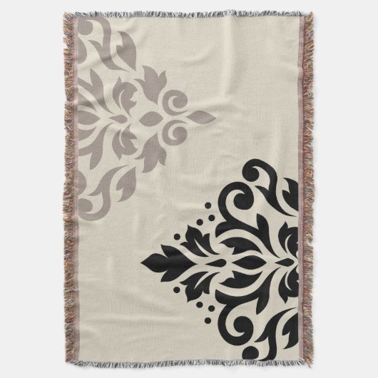 Scroll Damask Art I Black Taupe Cream Deken (Voorkant Verticaal)