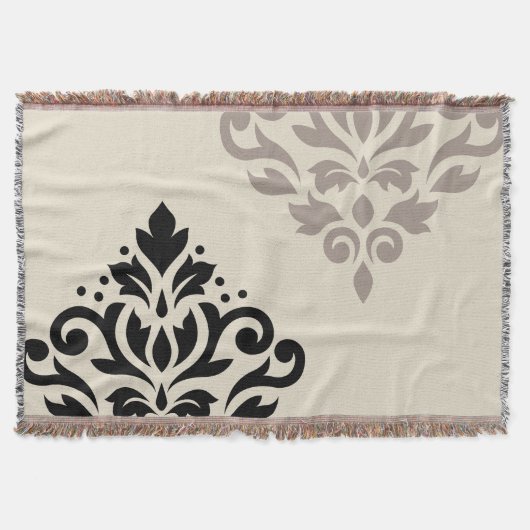 Scroll Damask Art I Black Taupe Cream Deken (Voorkant)