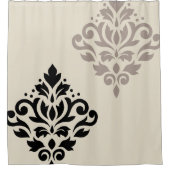 Scroll Damask Art I Black Taupe Cream Douchegordijn (Voorkant)