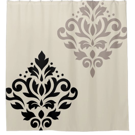 Scroll Damask Art I Black Taupe Cream Douchegordijn (Voorkant)