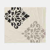 Scroll Damask Art I Black Taupe Cream Fleece Deken (Voorkant (Horizontaal))