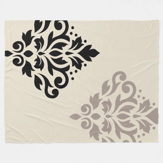 Scroll Damask Art I Black Taupe Cream Fleece Deken (Voorkant (Horizontaal))