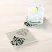 Scroll Damask Art I Black Taupe Cream Glazen Onderzetter (Schuin)