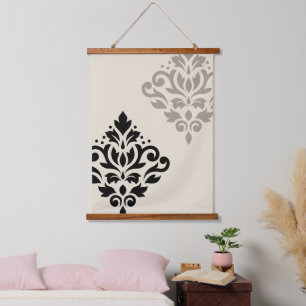 Scroll Damask Art I Black Taupe Cream Hangend Wandkleed
