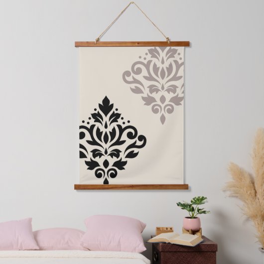 Scroll Damask Art I Black Taupe Cream Hangend Wandkleed (Slaapkamer)