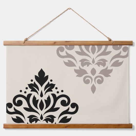 Scroll Damask Art I Black Taupe Cream Hangend Wandkleed (Voorkant)