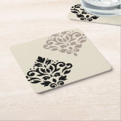 Scroll Damask Art I Black Taupe Cream Kartonnen Onderzetters (Schuin)