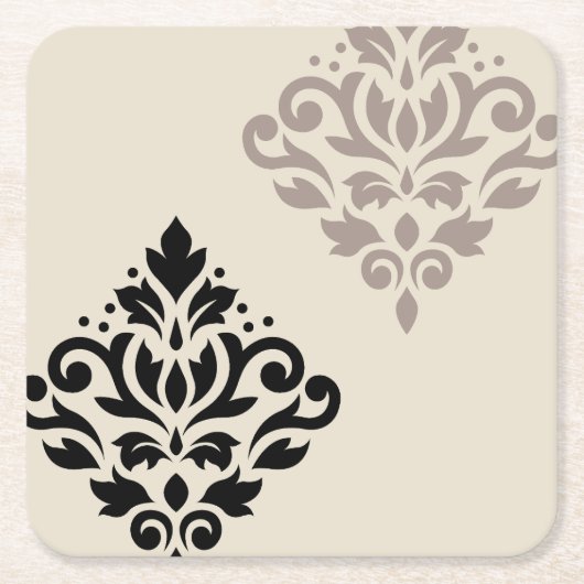 Scroll Damask Art I Black Taupe Cream Kartonnen Onderzetters (Voorkant)