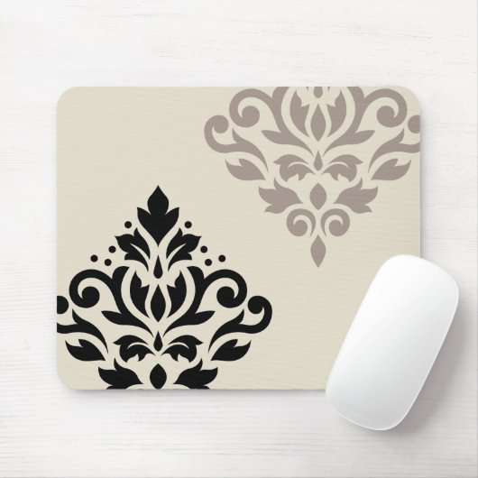 Scroll Damask Art I Black Taupe Cream Muismat (Met muis)