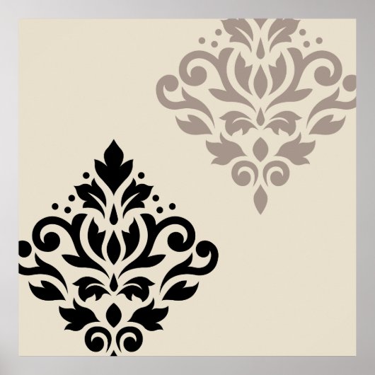 Scroll Damask Art I Black Taupe Cream Poster (Voorkant)