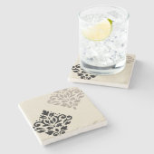 Scroll Damask Art I Black Taupe Cream Stenen Onderzetter (Zijkant)