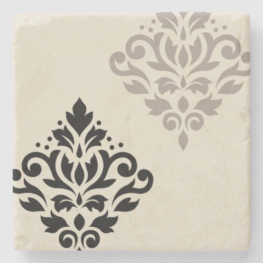 Scroll Damask Art I Black Taupe Cream Stenen Onderzetter (Voorkant)