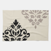 Scroll Damask Art I Black Taupe Cream Theedoek (Horizontaal)