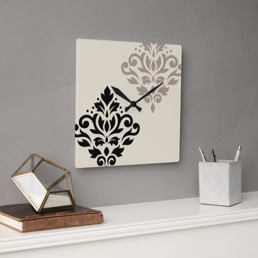 Scroll Damask Art I Black Taupe Cream Vierkante Klok (Kantoor)