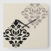 Scroll Damask Art I Black Taupe Cream Vierkante Klok (Voorkant)