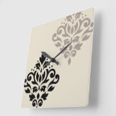 Scroll Damask Art I Black Taupe Cream Vierkante Klok (Hoek)