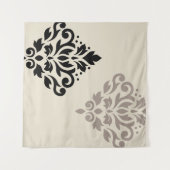 Scroll Damask Art I Black Taupe Cream Wandkleed (Voorkant (horizontaal))