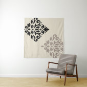 Scroll Damask Art I Black Taupe Cream Wandkleed (In Situ (horizontaal))