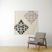 Scroll Damask Art I Black Taupe Cream Wandkleed (In situ)