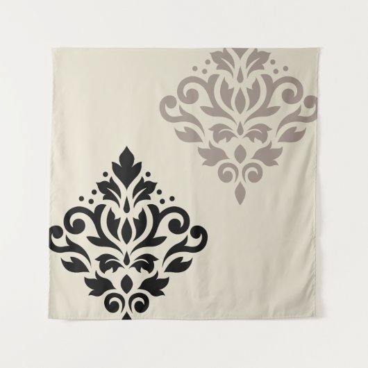 Scroll Damask Art I Black Taupe Cream Wandkleed (Voorkant)
