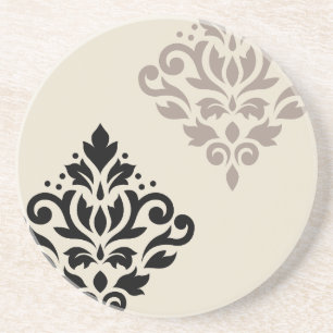 Scroll Damask Art I Black Taupe Cream Zandsteen Onderzetter