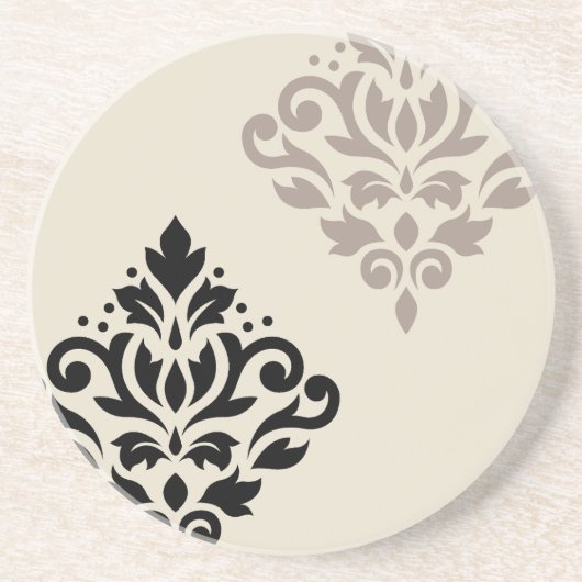 Scroll Damask Art I Black Taupe Cream Zandsteen Onderzetter (Voorkant)