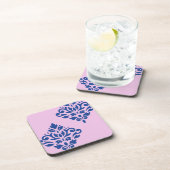 Scroll Damask Art I Blauw op Roze Bier Onderzetter (Rechterzijde)