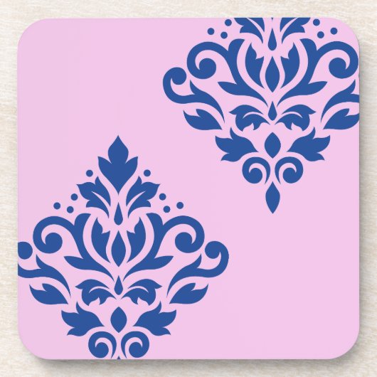Scroll Damask Art I Blauw op Roze Bier Onderzetter (Voorkant)