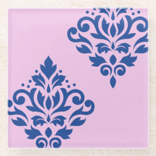Scroll Damask Art I Blauw op Roze Glazen Onderzetter