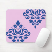 Scroll Damask Art I Blauw op Roze Muismat (Met muis)