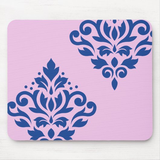 Scroll Damask Art I Blauw op Roze Muismat (Voorkant)