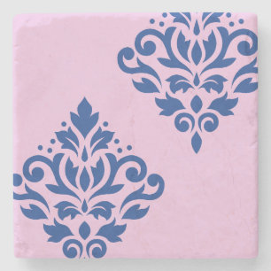 Scroll Damask Art I Blauw op Roze Stenen Onderzetter