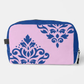 Scroll Damask Art I Blauw op Roze Toilettasje (Voorkant)