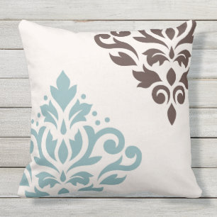 Scroll Damask Art I Blauwgroen Brown Cream Buitenkussen