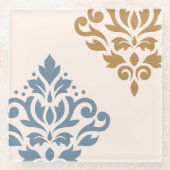 Scroll Damask Art I Blue Gold Cream Glazen Onderzetter (Voorkant)