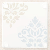 Scroll Damask Art I Blue Gold Cream Glazen Onderzetter (Achterkant)