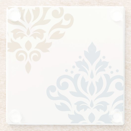 Scroll Damask Art I Blue Gold Cream Glazen Onderzetter (Achterkant)