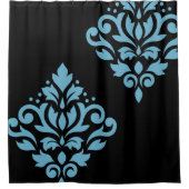 Scroll Damask Art I Blue op Zwart Douchegordijn (Voorkant)