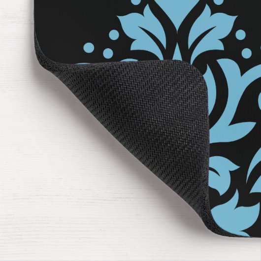Scroll Damask Art I Blue op Zwart Muismat (Hoek)