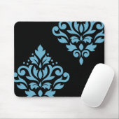 Scroll Damask Art I Blue op Zwart Muismat (Met muis)