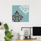 Scroll Damask Art I Brown Cream Blauwgroen Poster (Thuiskantoor)