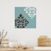Scroll Damask Art I Brown Cream Blauwgroen Poster (Keuken)