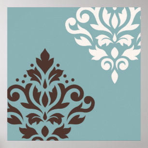 Scroll Damask Art I Brown Cream Blauwgroen Poster