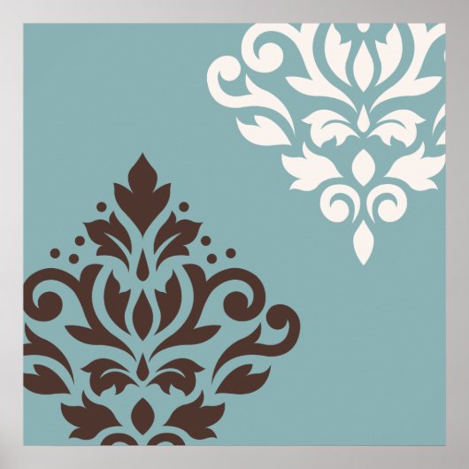 Scroll Damask Art I Brown Cream Blauwgroen Poster (Voorkant)