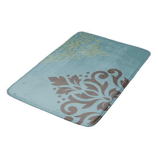 Scroll Damask Art I Brown Gold (lijn) Blauwgroen Badmat (Gekanteld)