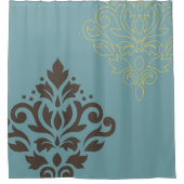 Scroll Damask Art I Brown Gold (lijn) Blauwgroen Douchegordijn (Voorkant)