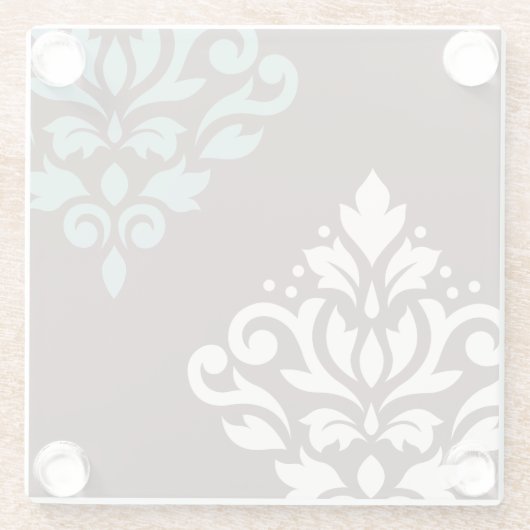 Scroll Damask Art I Cream Blauwgroen Bruin Glazen Onderzetter (Achterkant)
