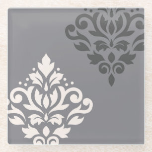 Scroll Damask Art I Cream & Grays Glazen Onderzetter