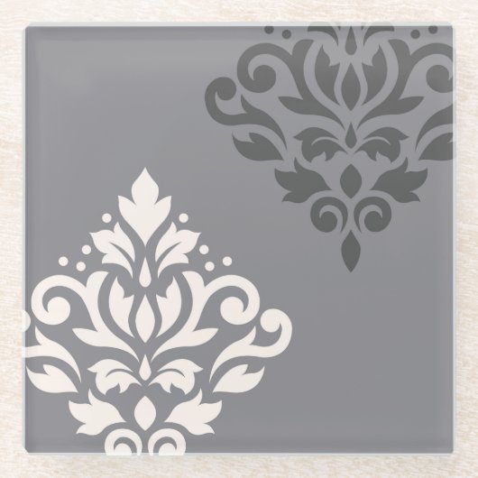 Scroll Damask Art I Cream & Grays Glazen Onderzetter (Voorkant)