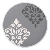 Scroll Damask Art I Cream & Grijs Keramische Knop (Voorkant)
